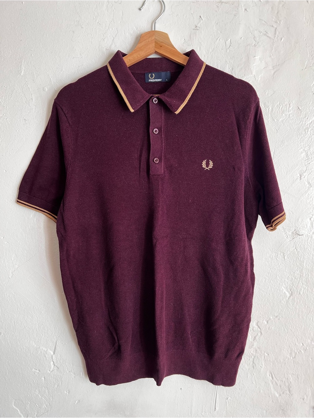 Fred Perry Men's Maroon Polo with Tan Trim Large